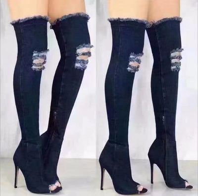 Thigh High Tassel Jean Boots
