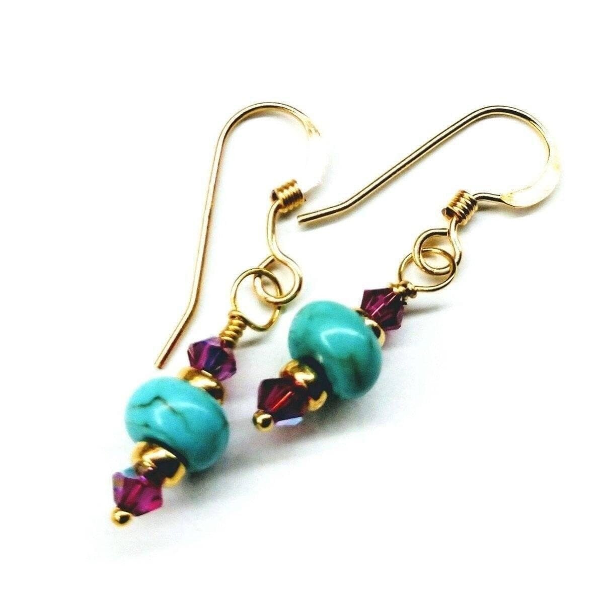 Hot Pink and Turquoise 14 K Gold Filled Earrings by Alexa Martha Designs