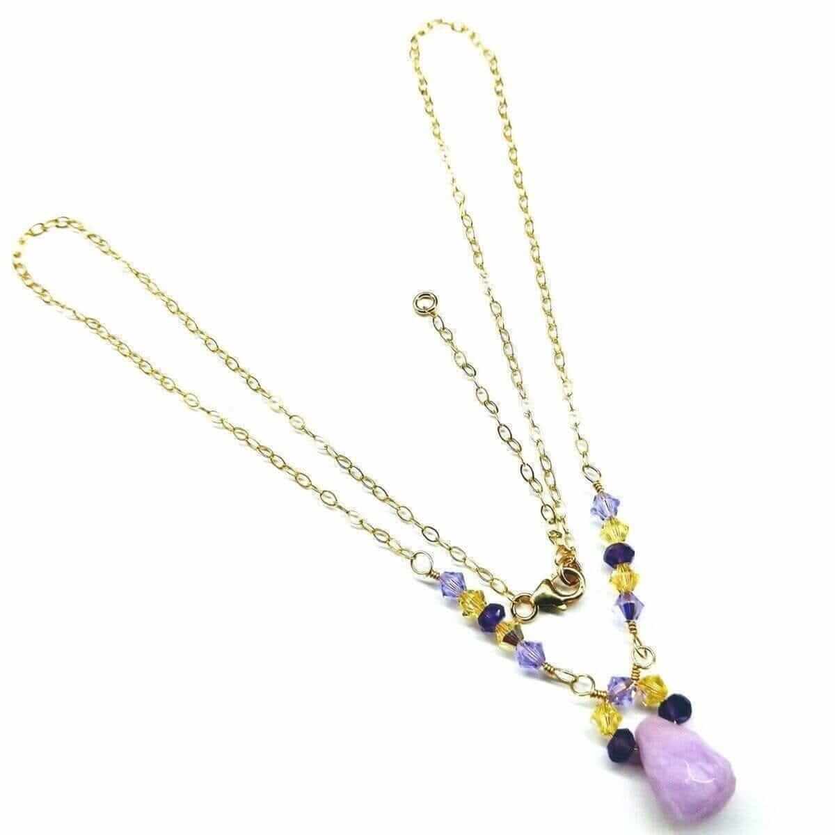 Lavender Candy Jade Drop Gold Wire Wrapped Necklace