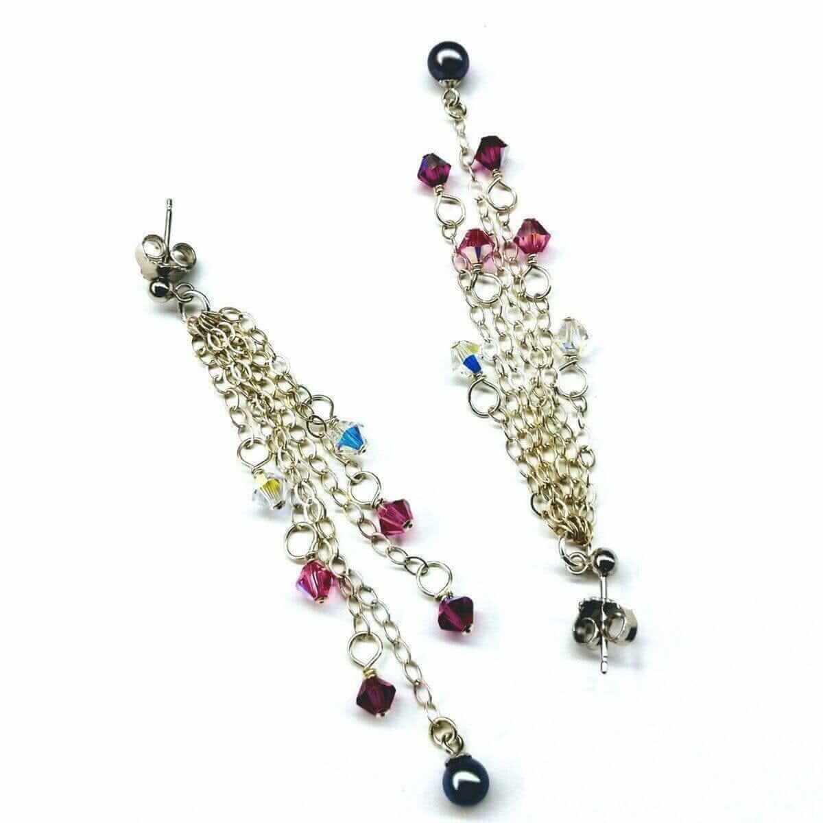 Long Sterling Silver Crystal Pearl Tassel Earrings