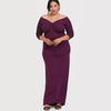 Elegant V-neck Pleated Slim-Fit Long Dress, Purple