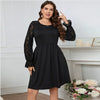 Sexy Lace Stitching Long Sleeve Round Neck Black Dress