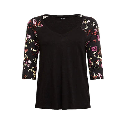 Beautiful V-neck Shirt with Floral Print Sleeves