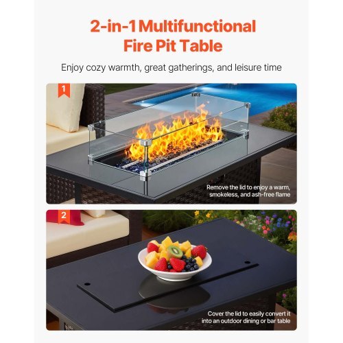 VEVOR 6-Piece Wicker Patio Set with Propane Fire Pit Table