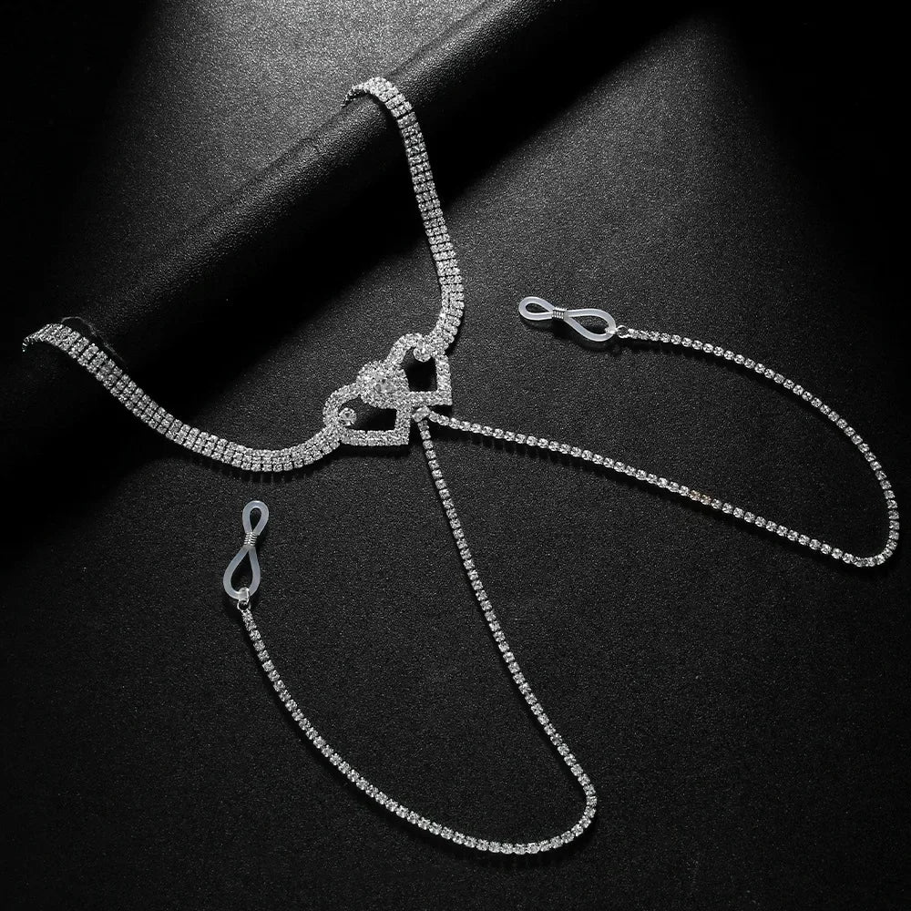 Sexy Double Heart Rhinestone Chain Necklace for Women