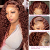 Brazilian Remy Loose Deep Wave Transparent Lace Frontal Human Hair Wig, Auburn, 200% Density