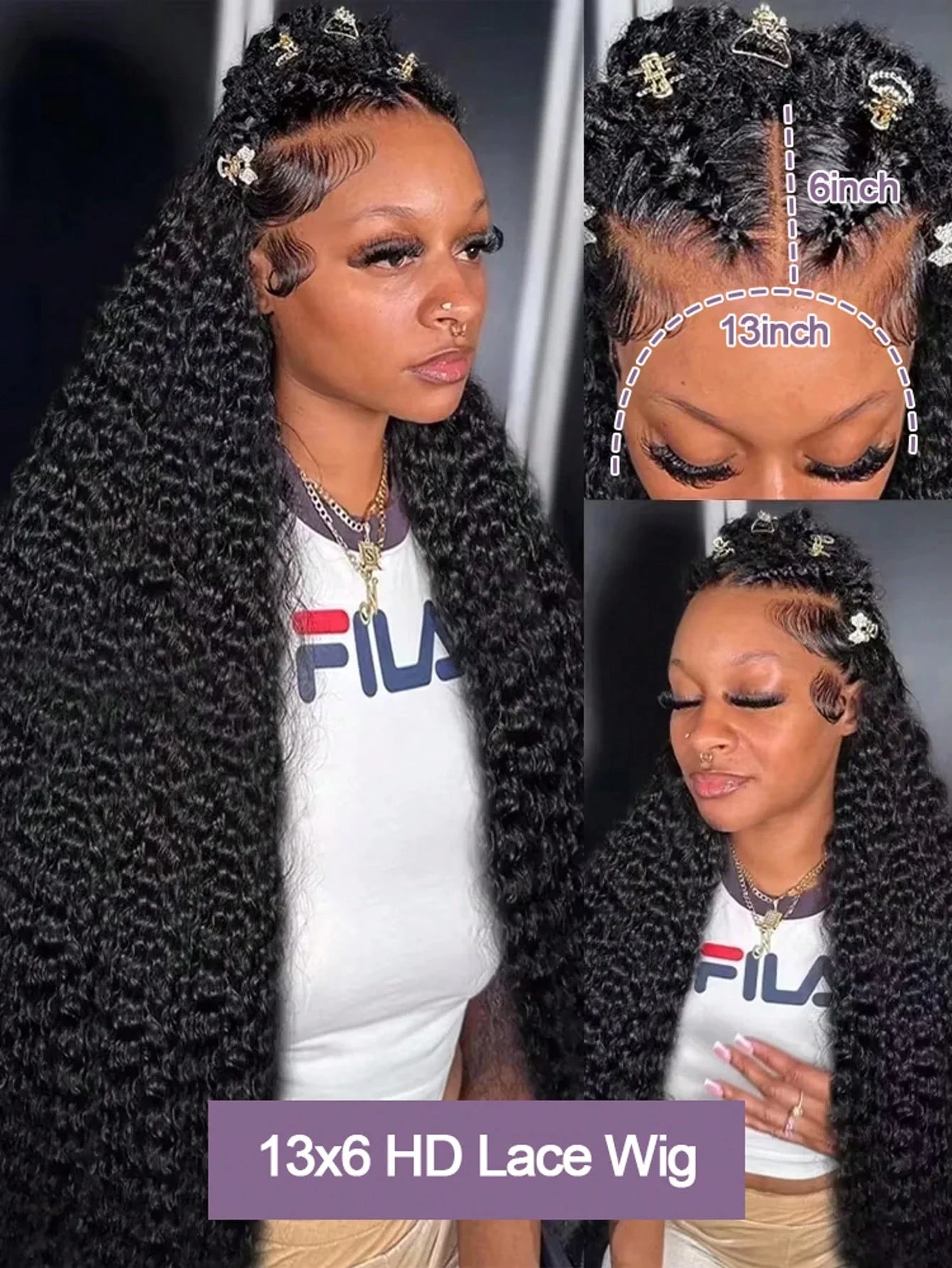 40 Inch Natural Black Water Deep Wave Human Hair Wigs For Women, 13x4 13x6 HD Transparent Lace Frontal Wig 200 Density Pre Plucked Glueless Lace Front Wig
