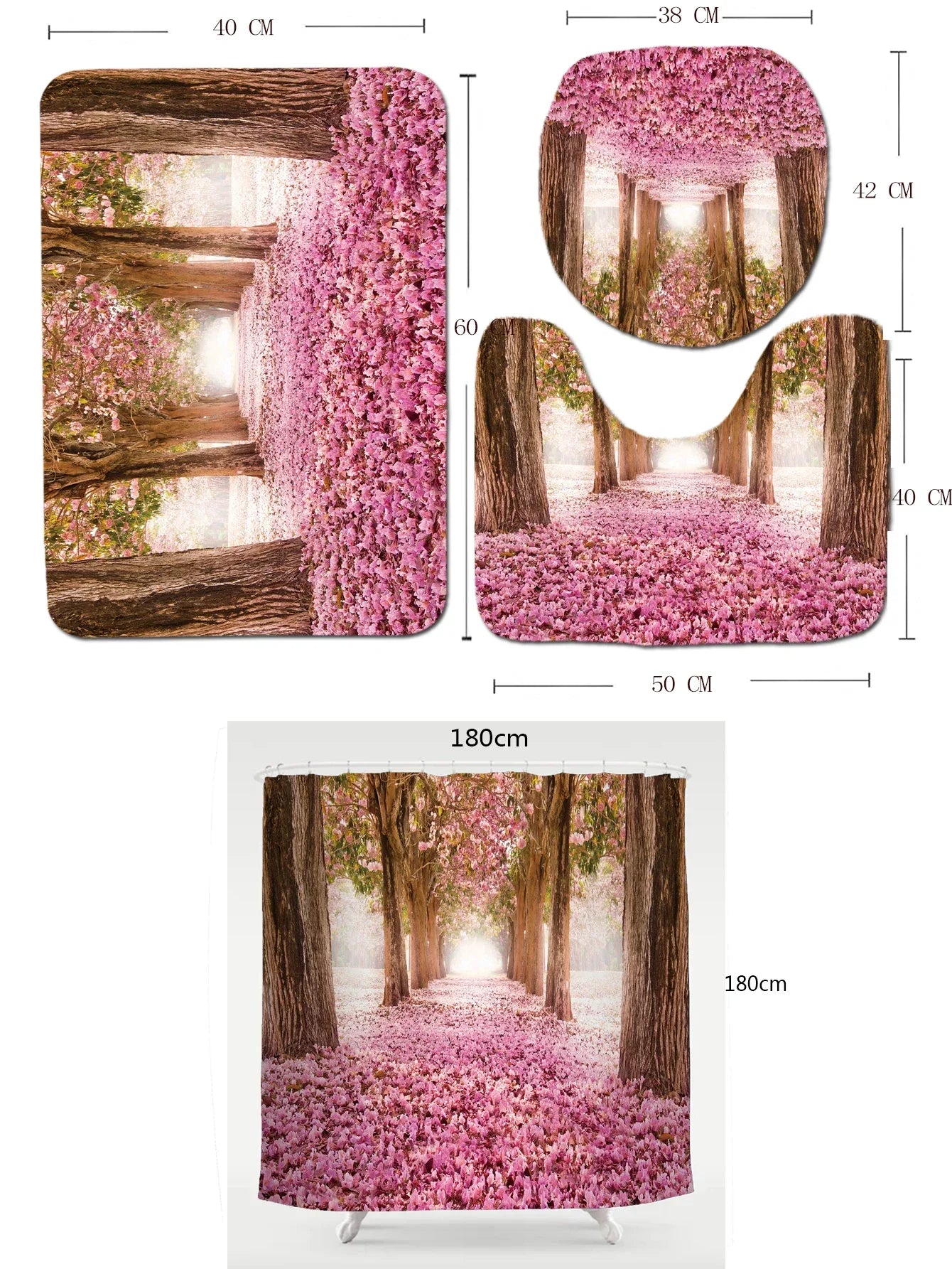 4Pcs Customized Rose Flowers Bathroom Memory Foam Bath Mat Waterproof Polyester Fabric Shower Curtain Set for Bathroom