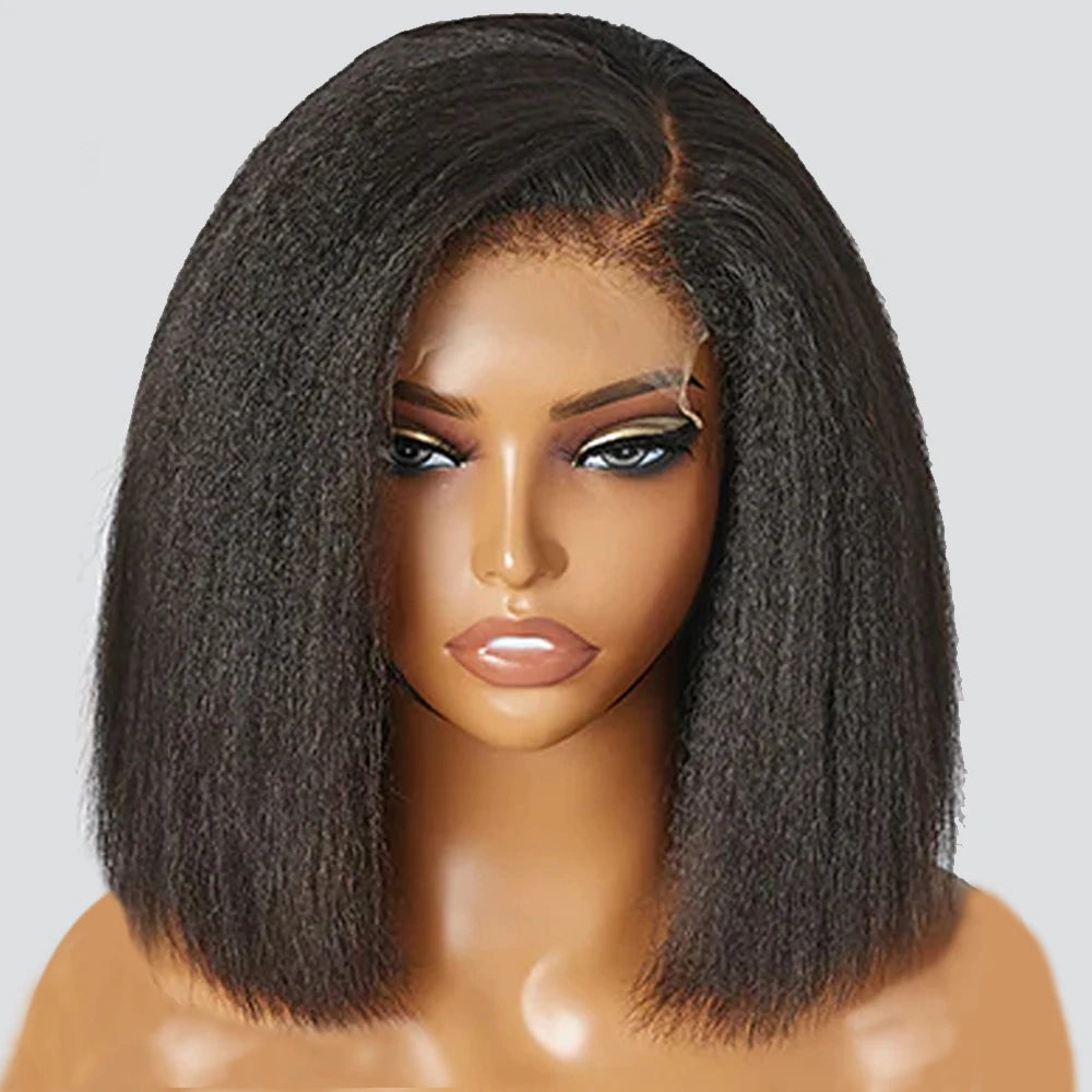 Glueless Kinky Straight 13x4 Lace Front Human Hair Wig Short Bob Wigs Transparent Yaki Straight Brazilian Remy Wig Pre Plucked