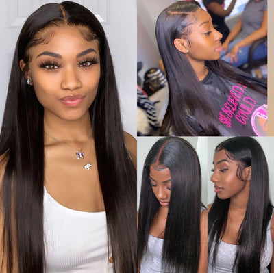 30 40 Inch Straight Lace Front Wig Brazilian 13x4 Lace Frontal pre plucked Bob Wigs for Black Women Human Hair 250 Density