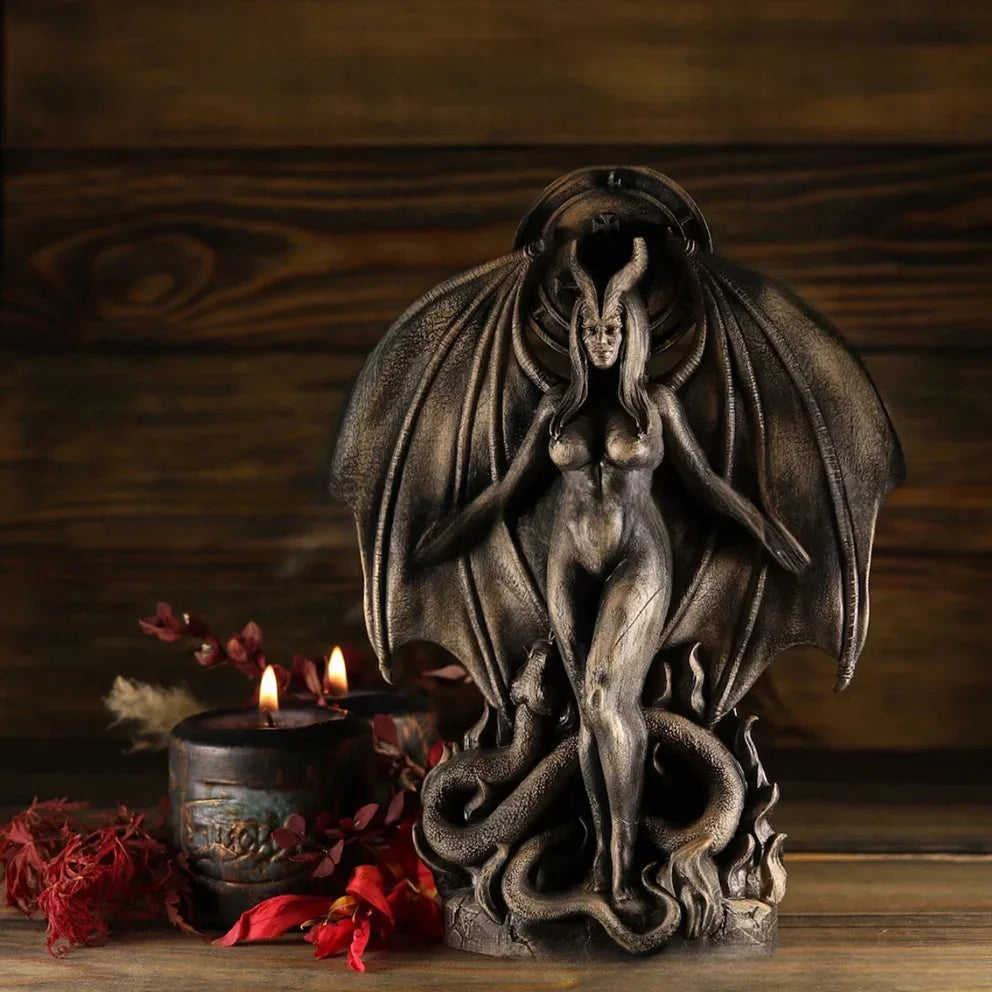 Lilith Inanna Gothic Statue Resin Figurine Dark Altar Centerpiece Halloween Home Decor Occult Symbolism 20cm Unique Gift