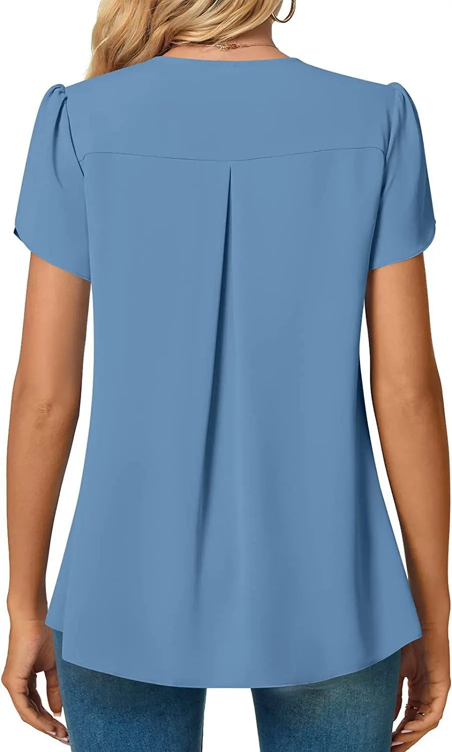 Women's V-Neck Petal Sleeve Blouse – Lightweight Office Top