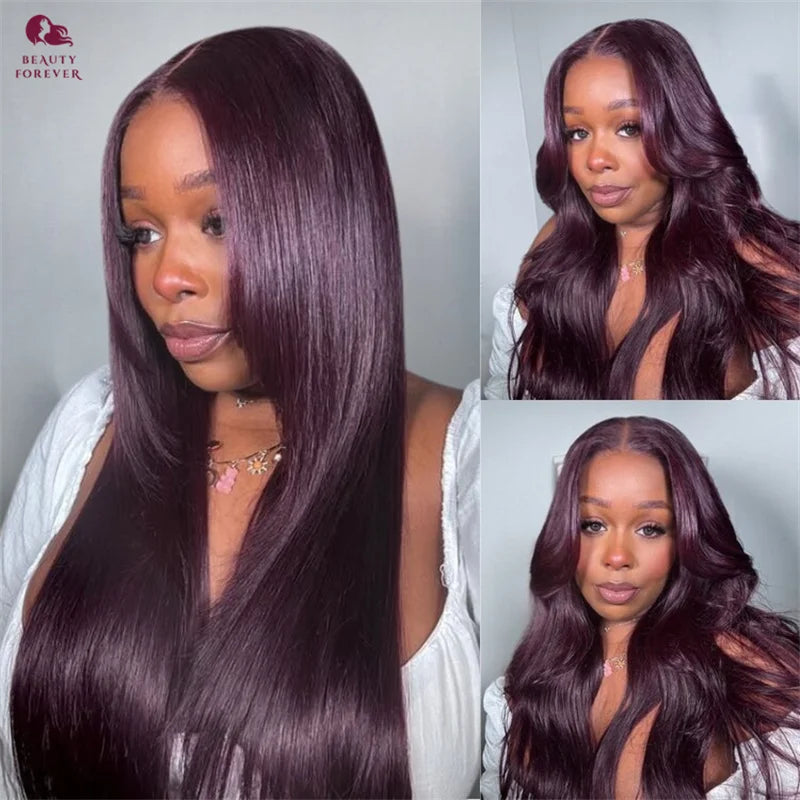 Beautyforever Black Cherry Layered Straight Glueless Wig Bye Bye Knots 7x5 Gluless Wig Pre plucked Wear and Go Human Hair Wig
