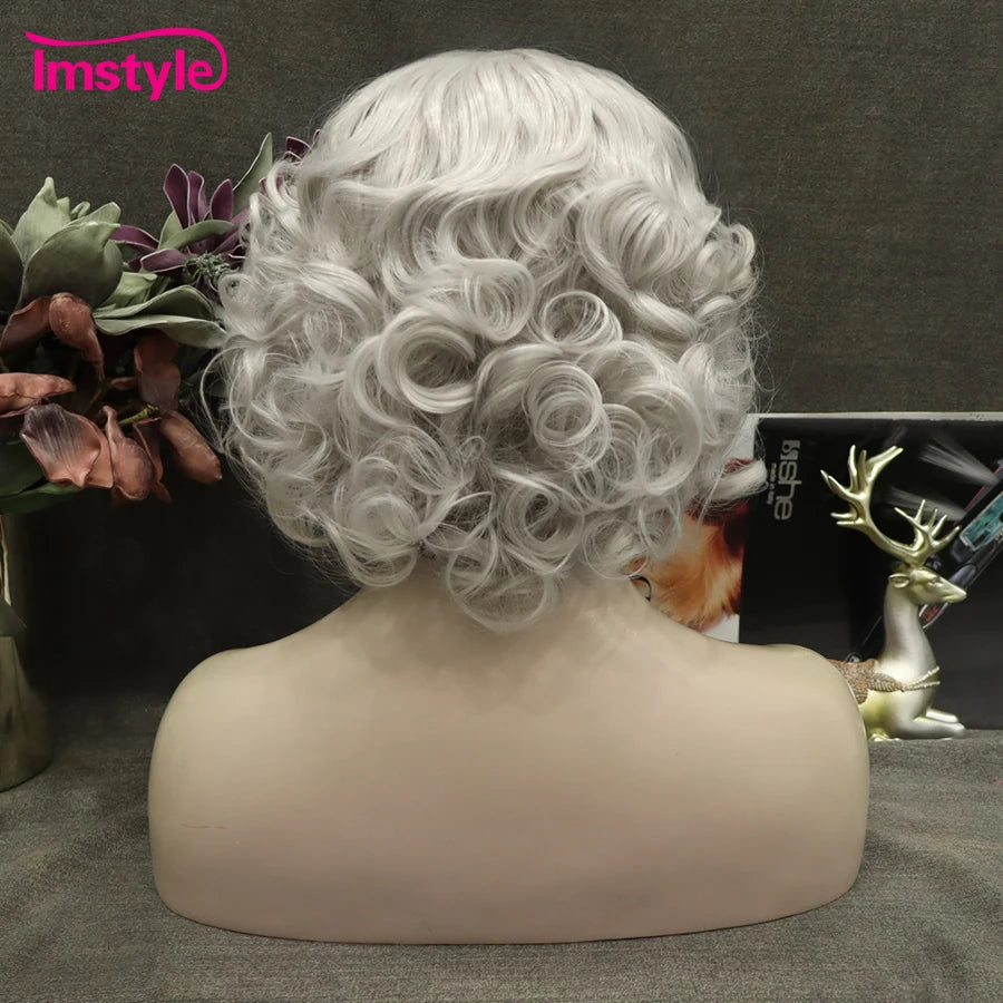 Imstyle Short Wig Grey Synthetic Lace Front Wig Natural Hairline Wavy Wig Heat Resistant Fiber