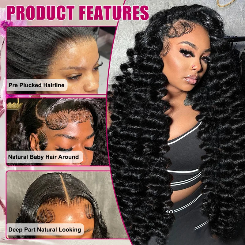 Loose Deep 13x6 Lace Front Human Hair Wig 30 40 Inches Brazilian Water Deep Wave 13x4 HD Lace Frontal Wig Curly Wigs For Women