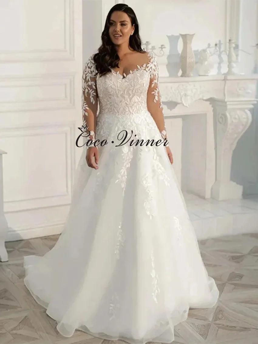 Customized Long Sleeves Civil Wedding Dresses 2026 Countryside A line Lace Appliques Short Train Simple Boho Bride Dress W1135