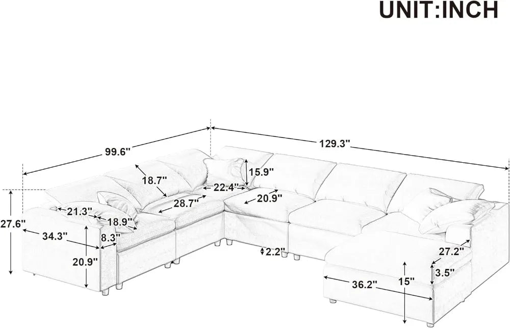 Large Modular Sectional Sofa with Ottoman