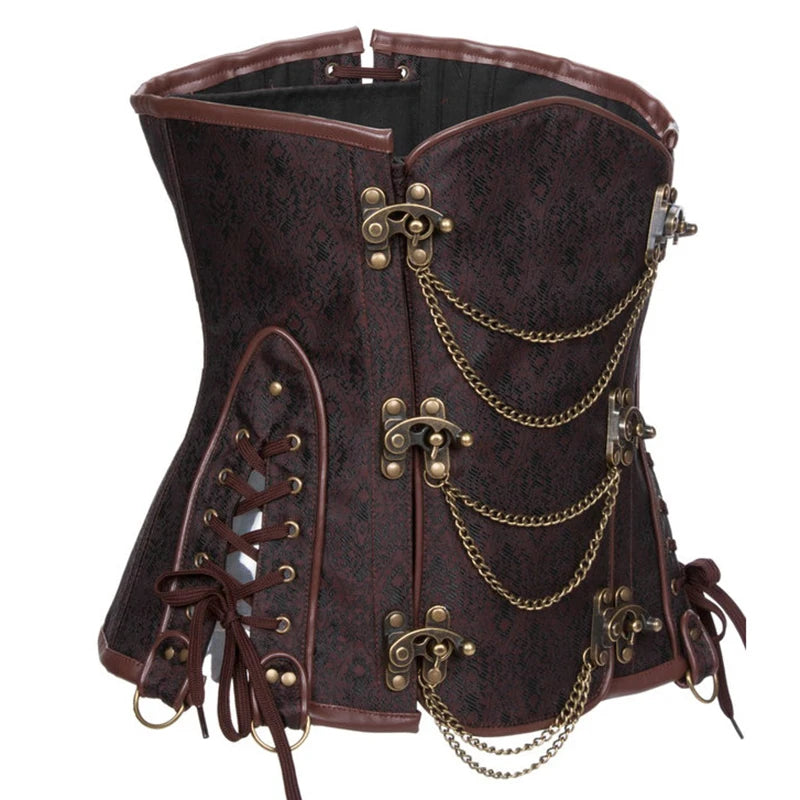 Brown Steampunk Underbust Corset Steel Boned Waist Trainer Women Shapewear Bustiers & Corsets Gothic Clothes Vintage Korsett