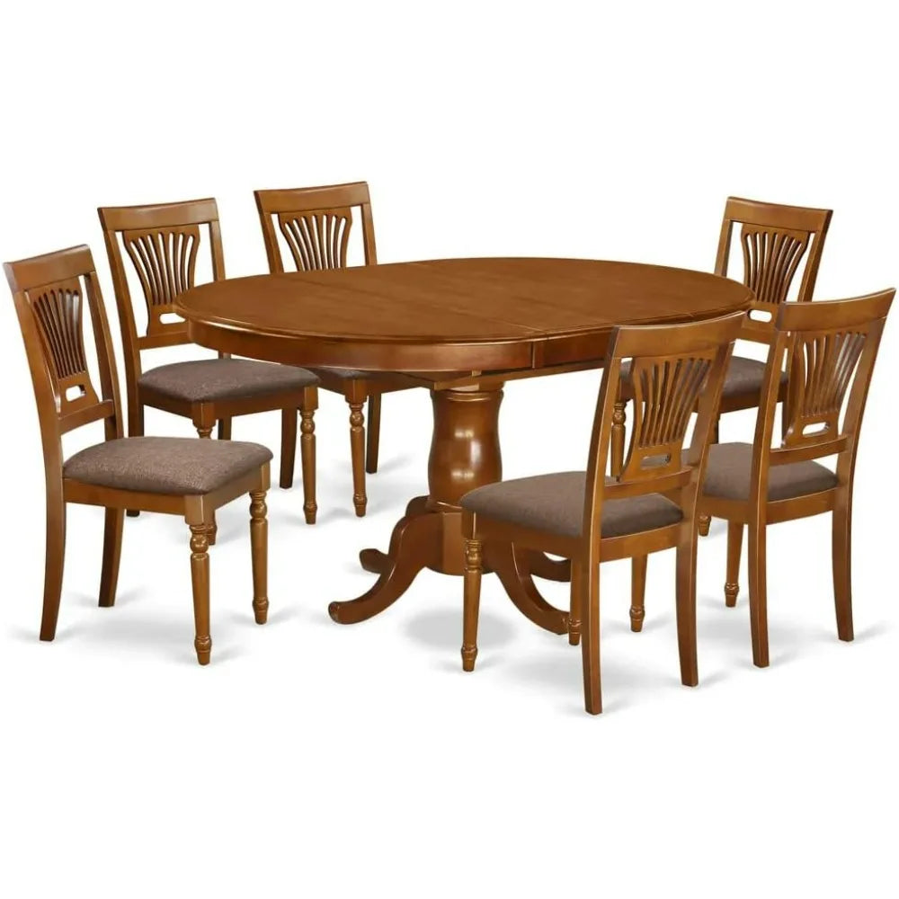 7-piece Oval Table with Butterfly Leaf and 6 Linen Fabric Upholstered Chairs