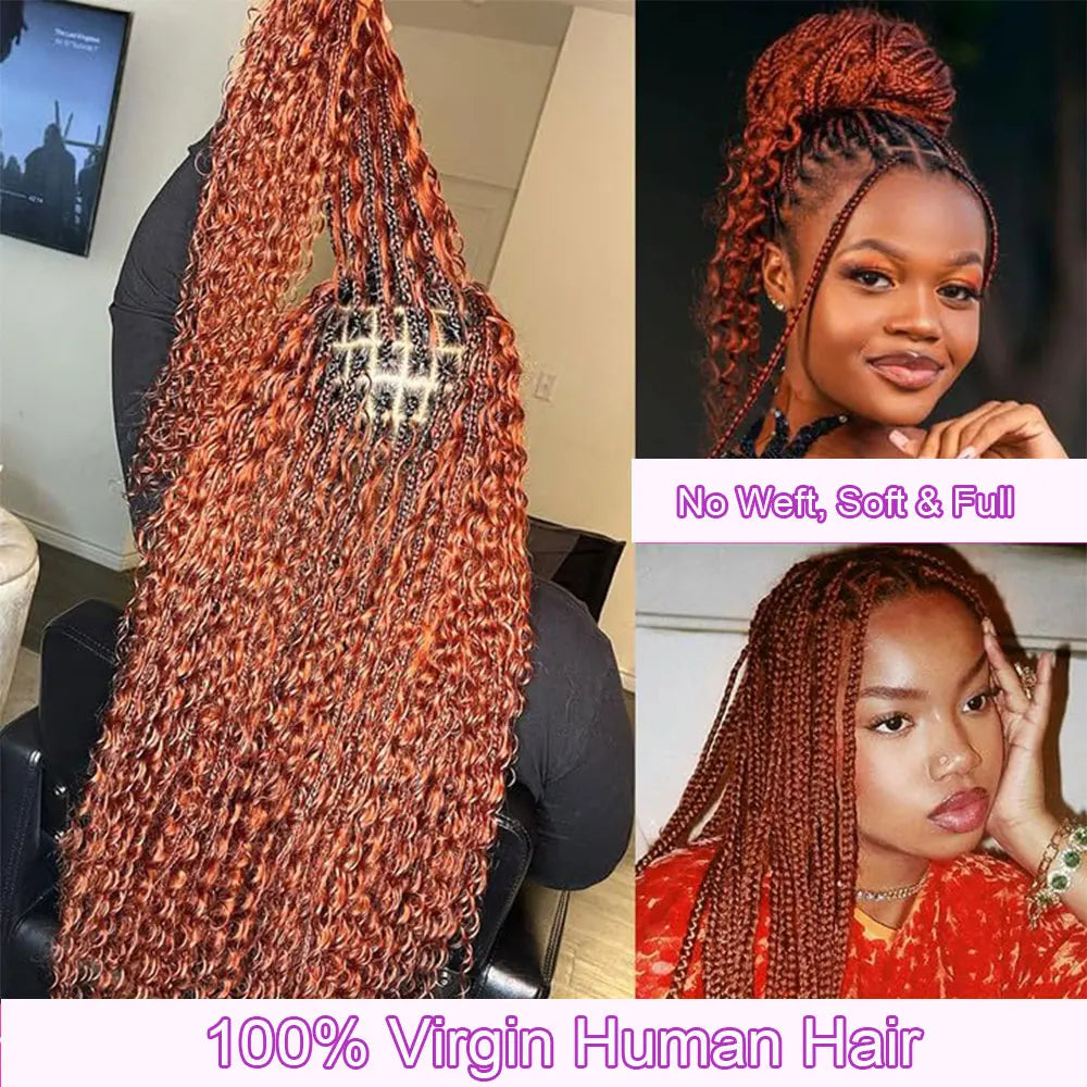 Linhua Deep Wave Human Hair For Boho Knotless Braids 350# Ginger Color Crochet Micro Bohemian Braids Double Drawn Bulk Hair
