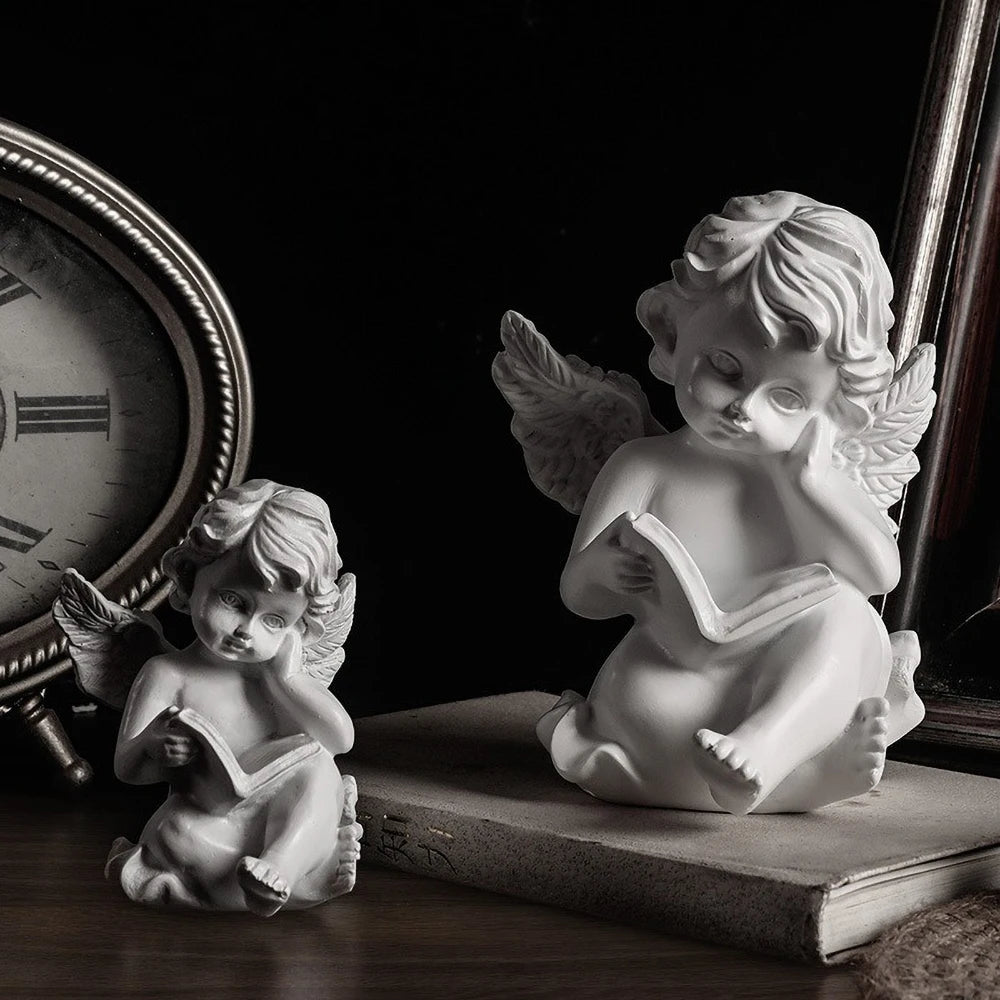Hand-Painted Reading Angel Resin Statue - Vintage Book Decor, Home Altar Figurine, Collectible Gift, Photography Prop