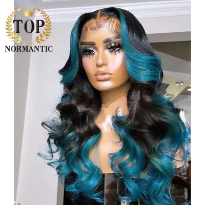 Blue Highlight 13x6 Lace Front Wigs For Women Brazilian Remy Human Hair Wavy Wig Preplucked 180 Density
