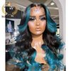 Blue Highlight 13x6 Lace Front Wigs For Women Brazilian Remy Human Hair Wavy Wig Preplucked 180 Density