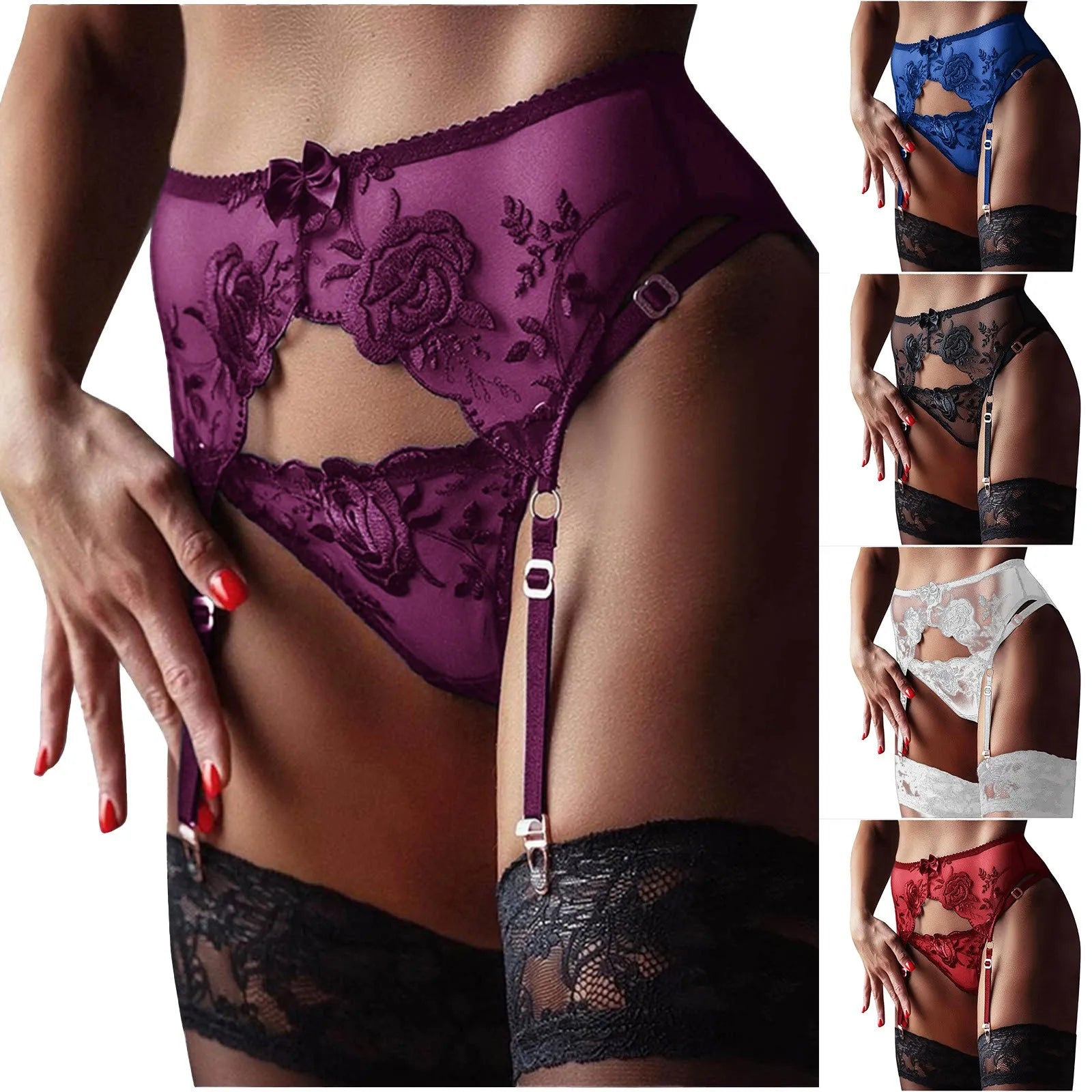 Women'S Sexy Stockings Garter Belt Black Stockings Suspender Garter Belt Lace Mesh Nightdress Sexy Garter Belt Sex Underwear