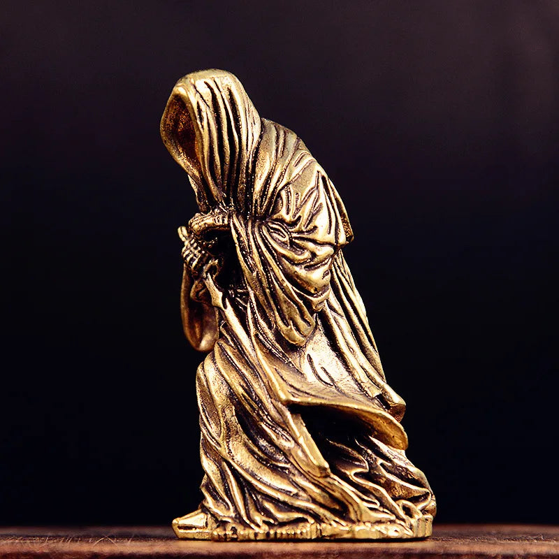 Brass Holy Death Statue Standing Religious Decorative Figurine Grim Reaper Holding Scythe Statue Altar Halloween