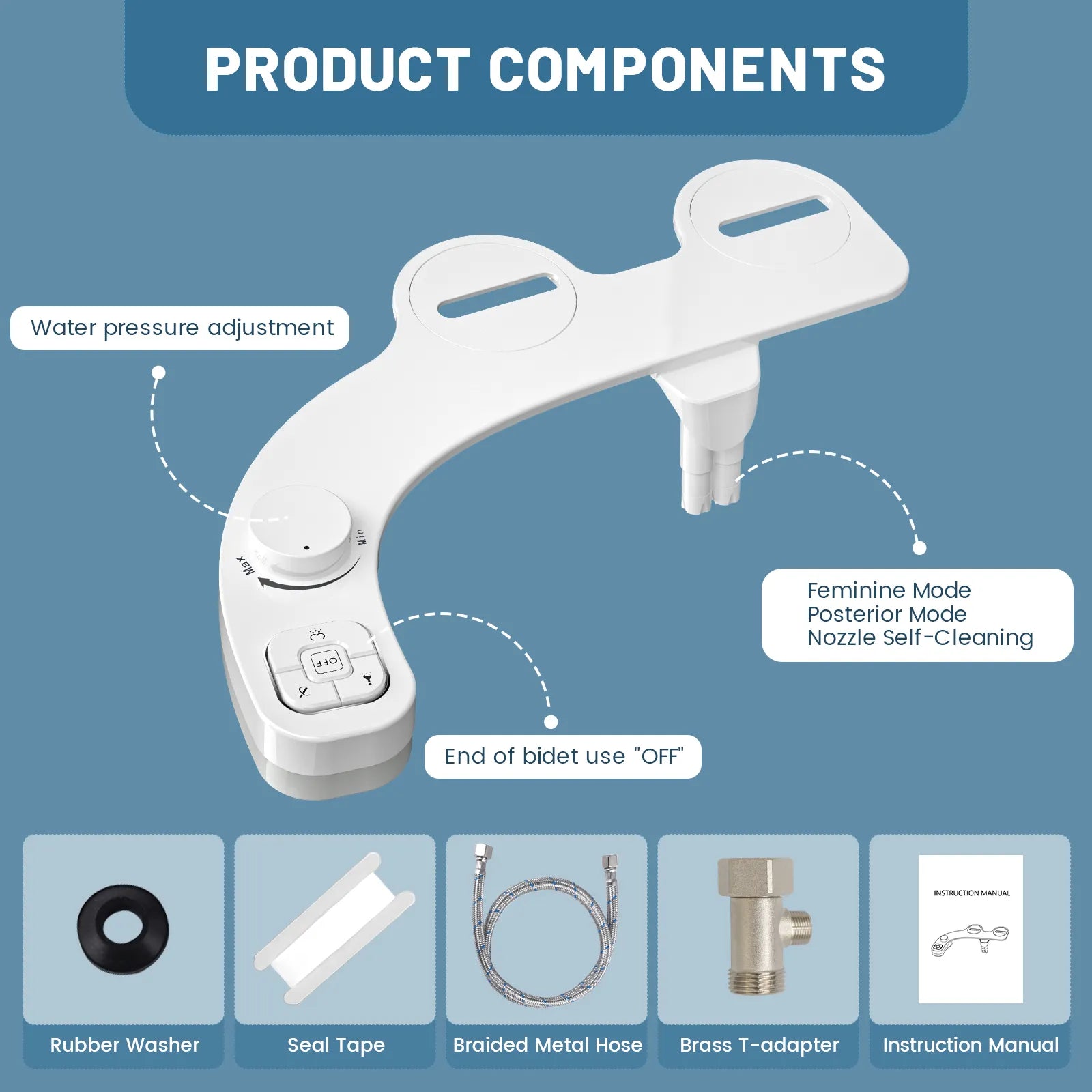 SAMODRA Non-Electric Bidet - Self Cleaning Dual Nozzle (Frontal and Rear Wash) Water Bidet Toilet Seat Attachment - Nellie's Way Beauty, Inc.