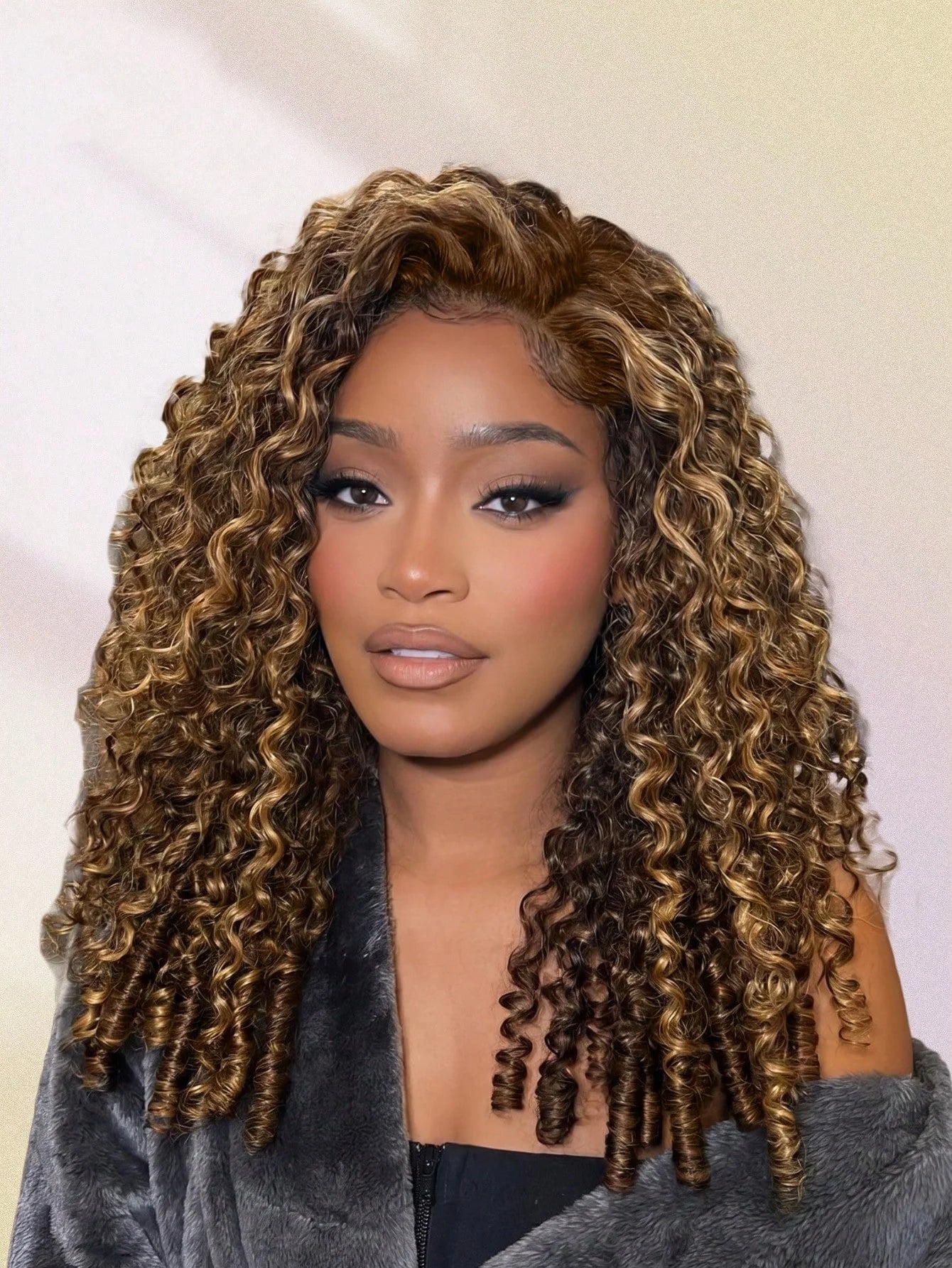 30 Inch Highlight Burmese Curly Half Wig Human Hair Wear and Go Wigs P4/27 Omber Brown to Honey Blonde 3-in-1 Machine Curly Wig For Women