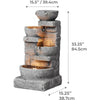 LED 4 Cascading Bowls and Stacked Stones Outdoor Water Fountain, 33.25 in