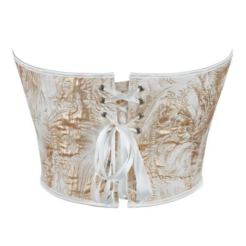 Vintage Jacquard Corset Top, Strapless Gold Floral Bustier with Boning for Women