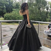 New Style Prom Dresses Simple Satin Strapless A-line Black Evening Party Dresses Robe De Soirée Floor Length