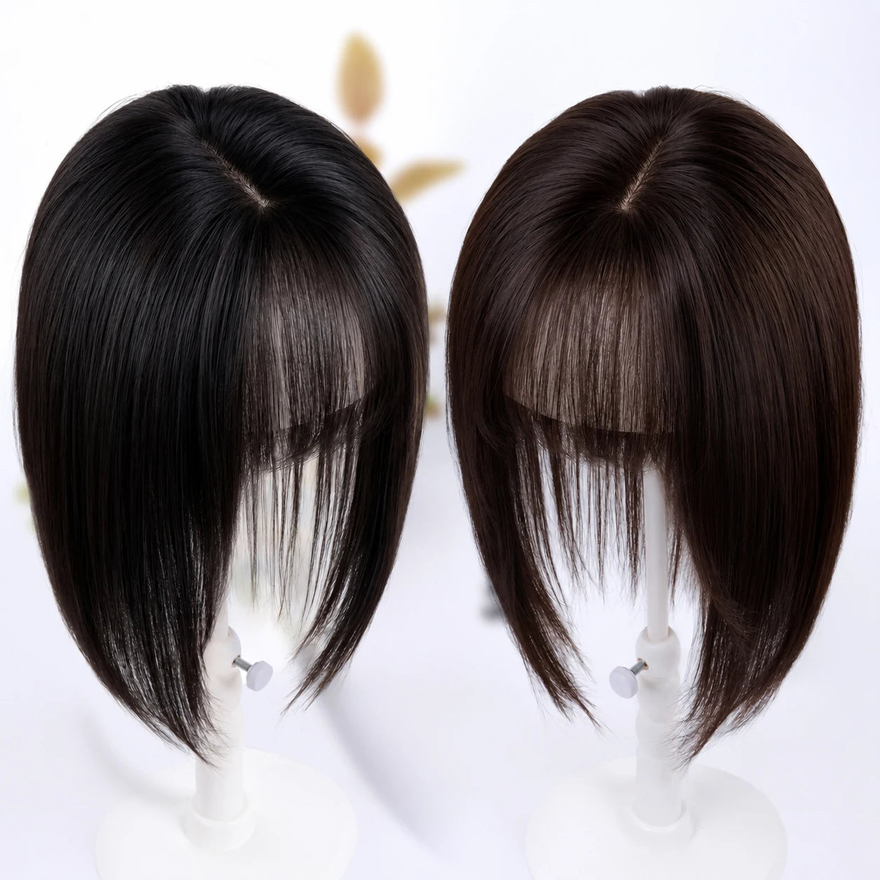 Silk Base Human Hair Topper Black Natural Color Breathable Human Hair Toppers with Bangs Clips in Toupee for Women Thinning Hair