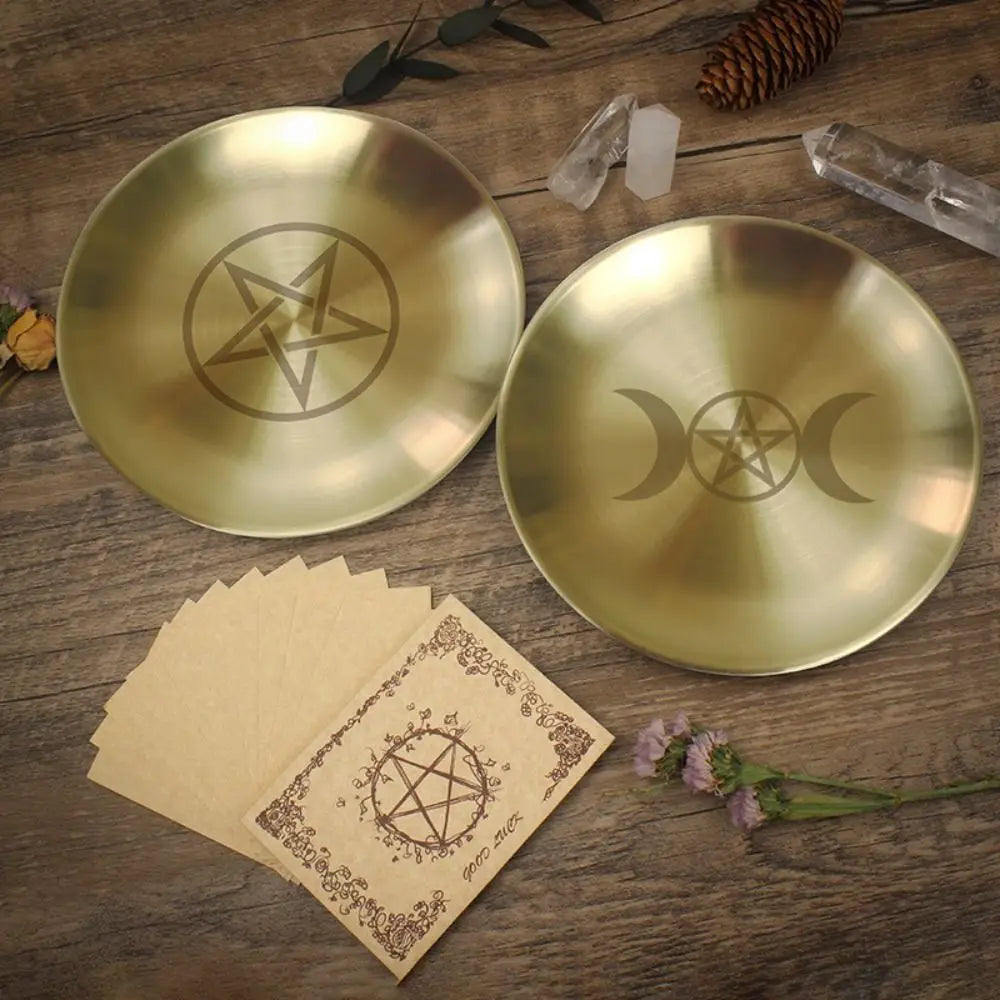 Pentagram Altar Ritual Burning Holder Plate Stainless Steel Durable Altar Bowl 14cm Multi-purpose Candle Holder Altar Ritual