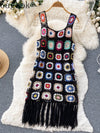 Gagaok Square Collar Bohemian Sleeveless Patchwork Bodycon Dresses