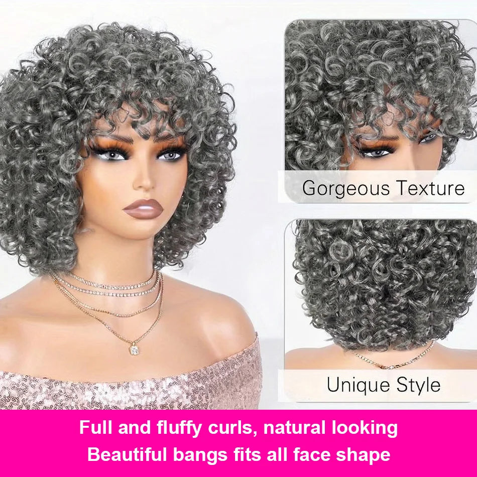 250 Density Silver Grey Bob Wigs Salt and Pepper Short Curly Human Hair Wigs Colored Deep Wave Wig Brazilian 10 12 14 Inch Remy