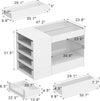 White Wooden Wardrobe Armoire with Glass Top, 6 Drawers & Open Shelves