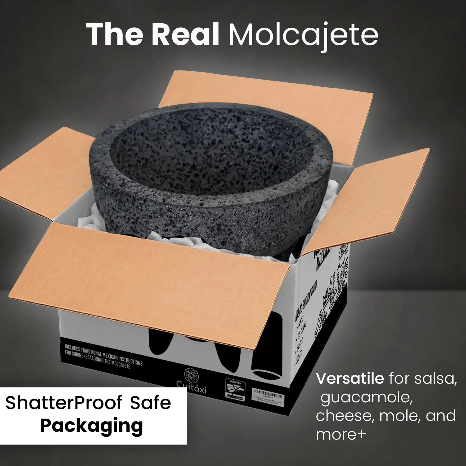 Authentic Mexican Molcajete Handmade from Volcanic Rock, Includes Mortar Pestle and Tortilla Warmer