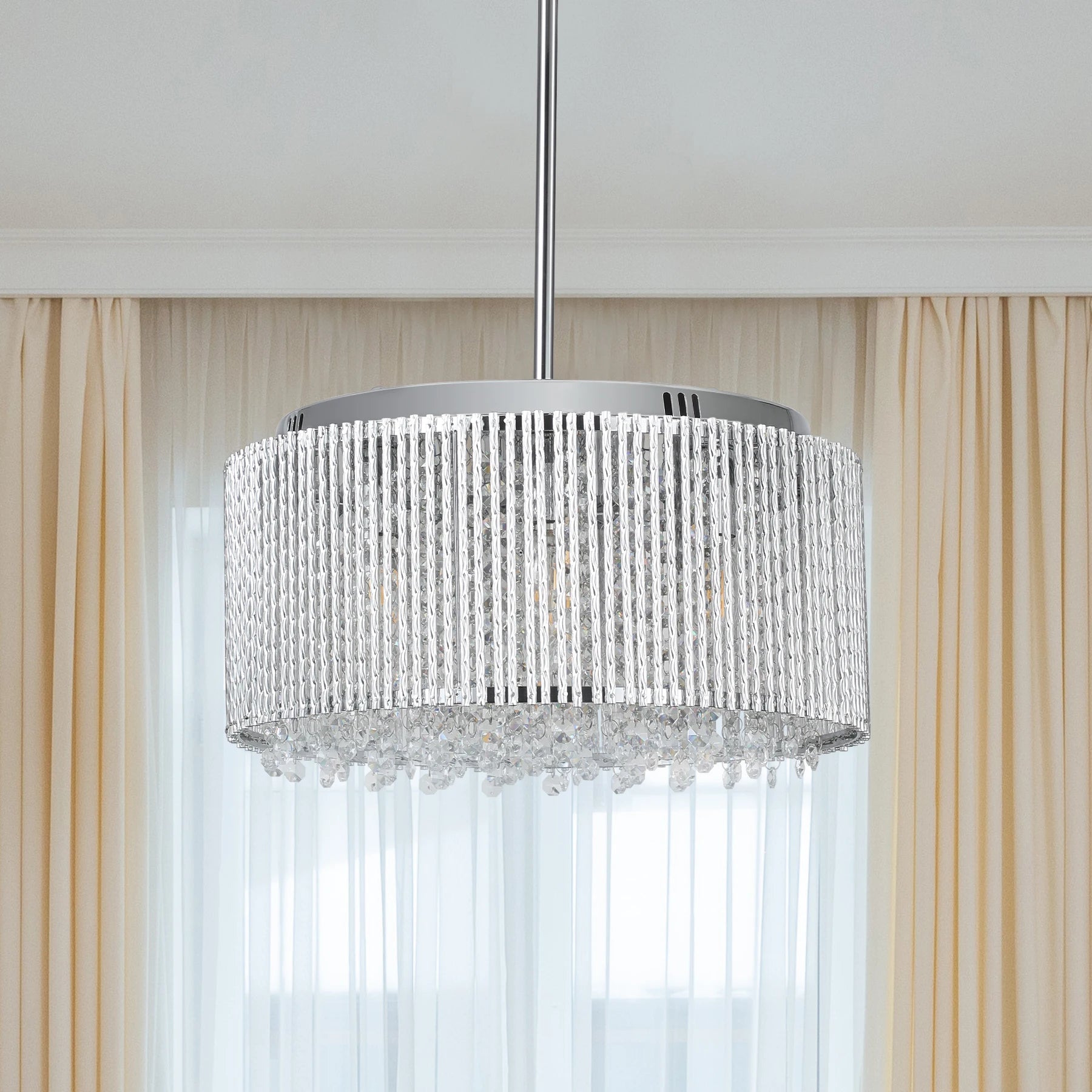 Drum Crystal Chandelier with Polished Chrome Finish