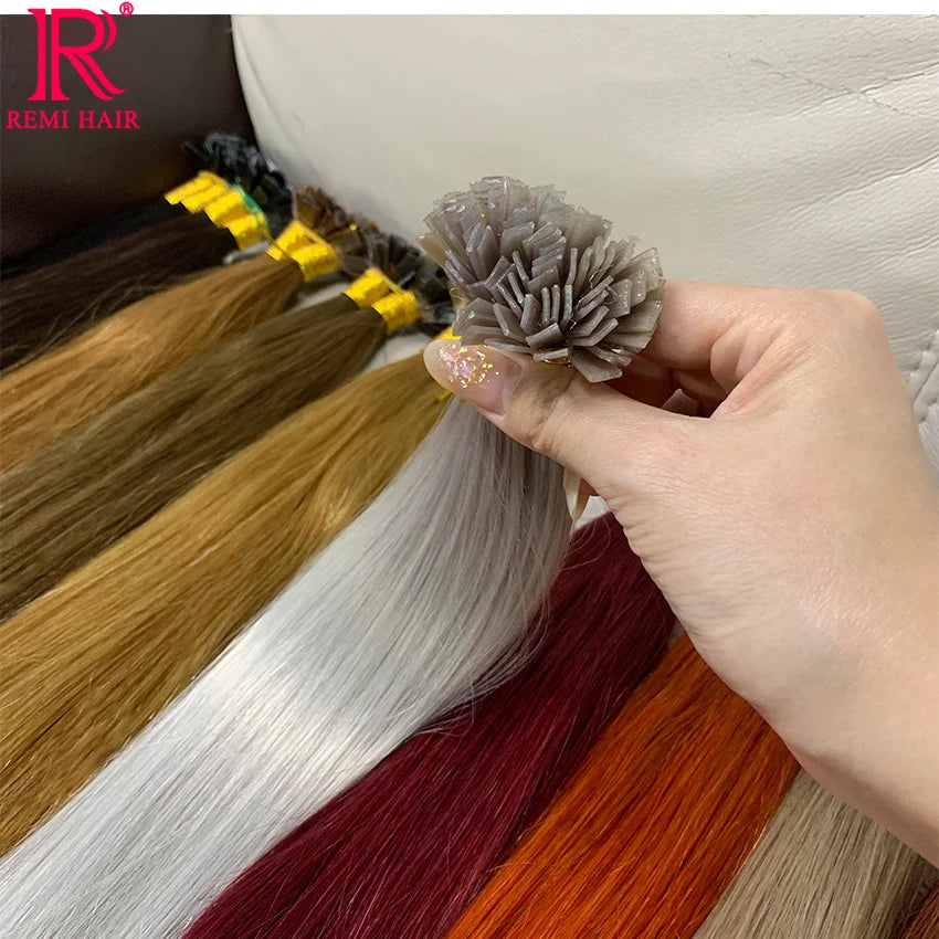 Flat Tip Keratin Hair Extensions Straight Real Human Hair Virgin Colored Vietnamese Hair Extensions Pre-bonded Fusion Hair