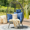 Cushioned Wicker Outdoor Egg Chair, 370 lbs Capacity, Steel blue