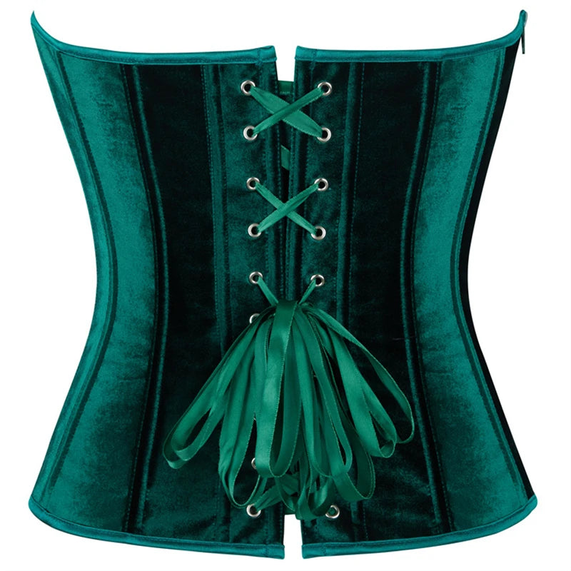 Vintage Victorian Corset Top Sexy Women blackish green Velvet Side Zipper Korset Bustier Gothic Lace-up Corselet Lingerie