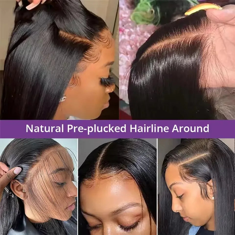 30 40 Inches Bone Straight Human Hair Wig Brazilian Pre Plucked Hair 13X4 13X6 HD Transparent Lace Frontal Wigs For Black Women
