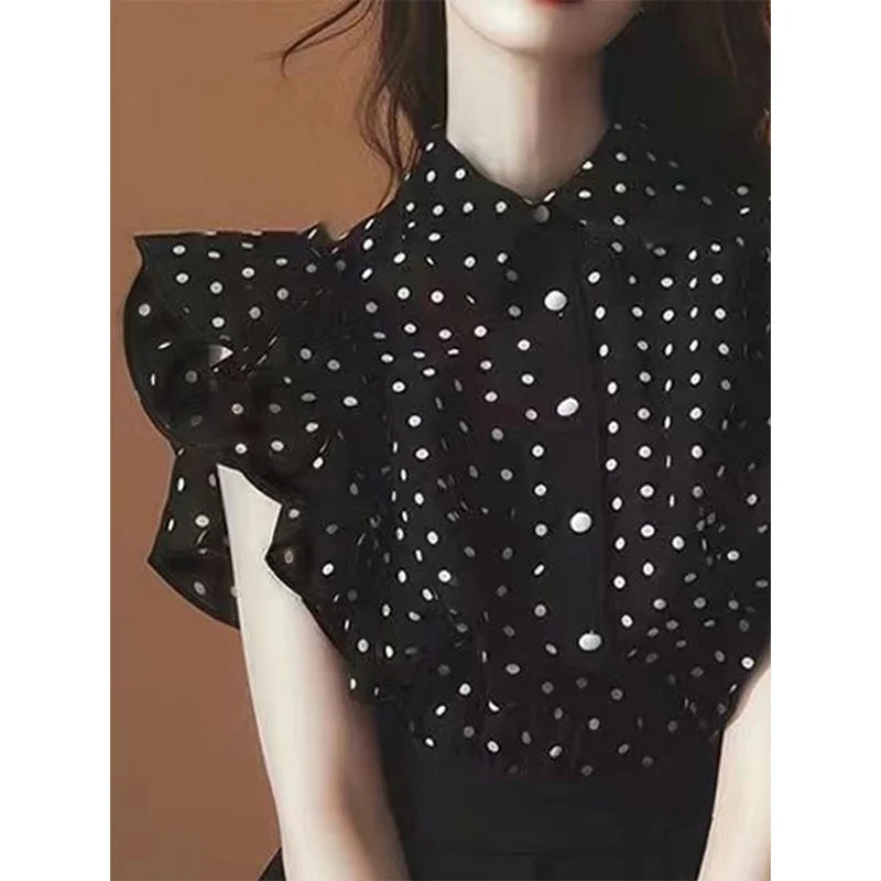 Black Polka Dot Chiffon Blouse – Women's Summer Top
