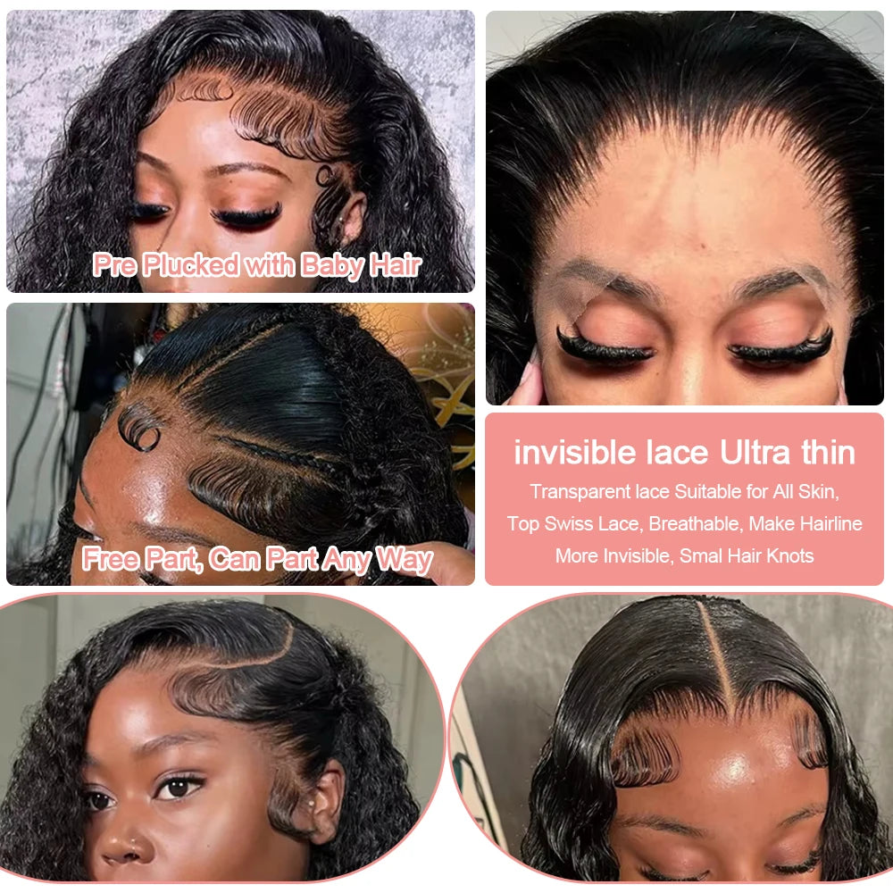 Water Curly Short Bob Wigs 250% Brazilian Ready to Go 7x5 Glueless Human Hair Wigs 13x6 Deep Wave HD Lace Frontal Wig For Women