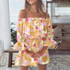 Boho Off-Shoulder Floral Print Flare Sleeve Tunic Dress