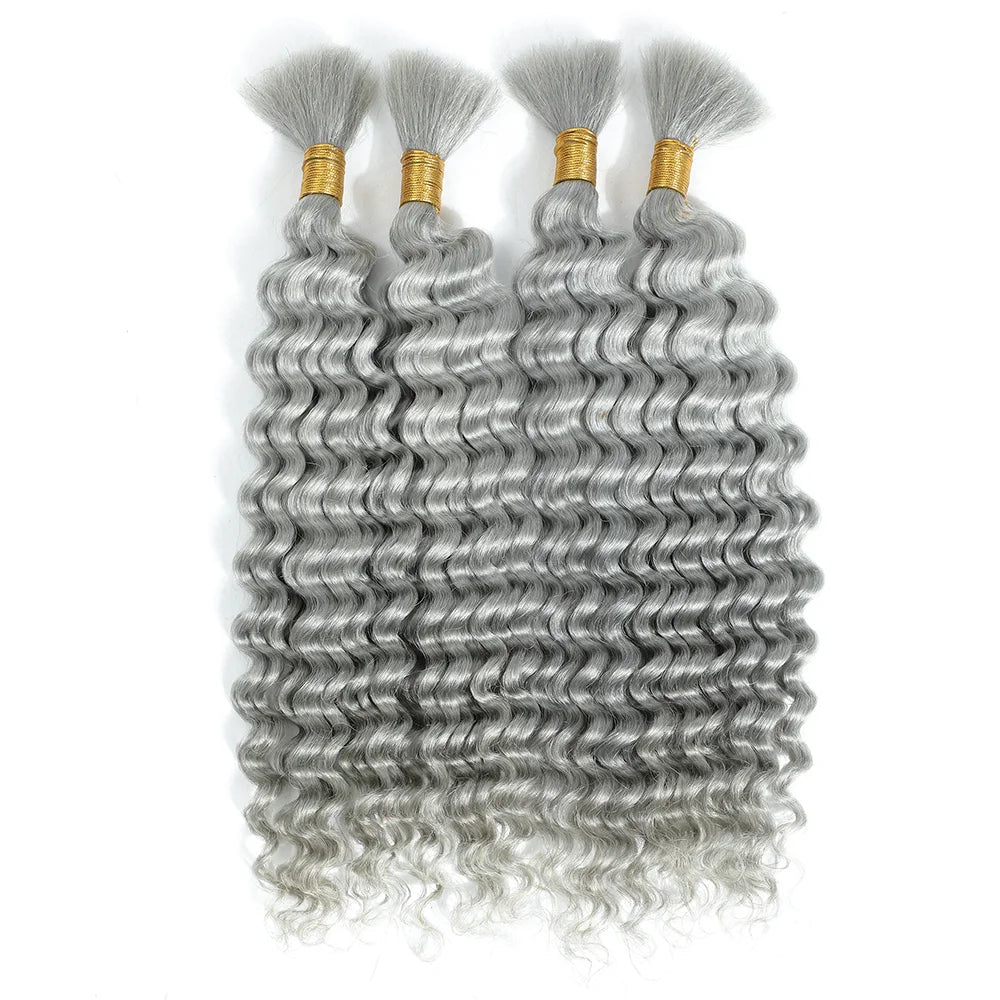 Grey Deep Wave Bulk Human Hair Braiding Blonde Ginger Curly Brazilian Hair for Human Hair Extensions for Micro Braiding No Weft