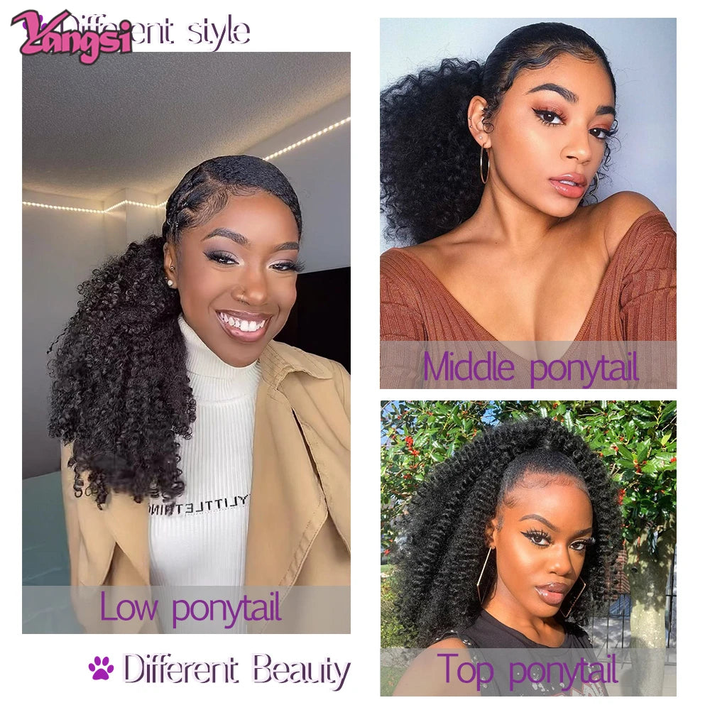 Short Black Afro Curly hair Style Puff Afro Kinky Curly 10inch Drawstring Ponytail Synthetic Hair Extension for Black Women